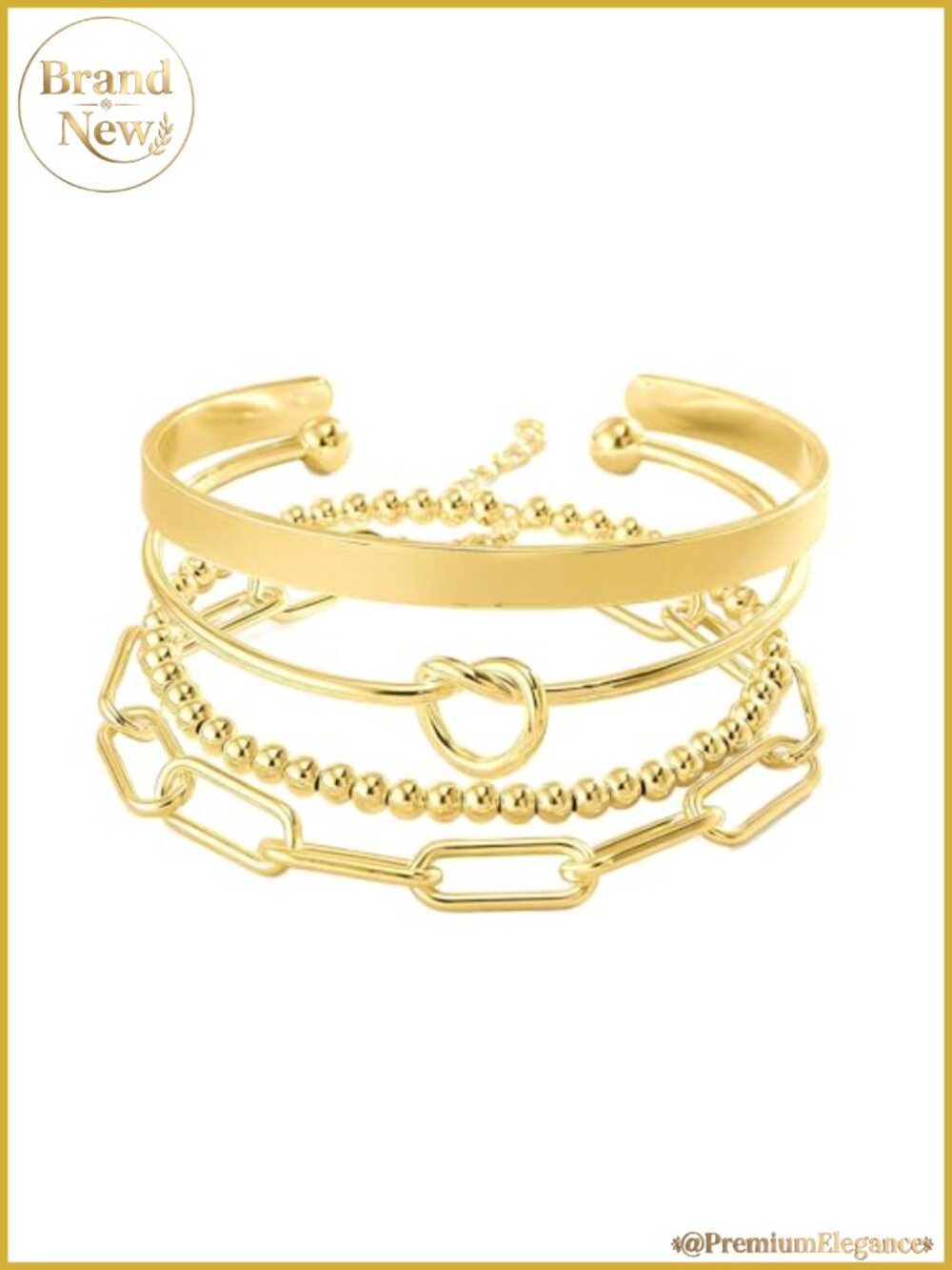 Stacking Bracelet Set Gold Plated Non Tarnish 4 Piece Women's Jewelry